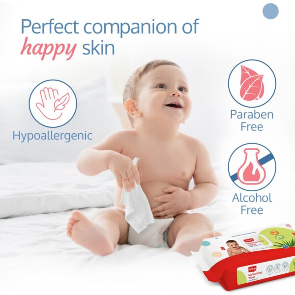 LuvLap Moisturising Wet Wipes with Lid For Baby Skin, Enriched with Aloe Vera, Vitamin E & Chamomile Extract, pH Balanced, Dermatologically Safe, Paraben & Sulphate Free, 72 Wipes, pack of 3 - Image 4