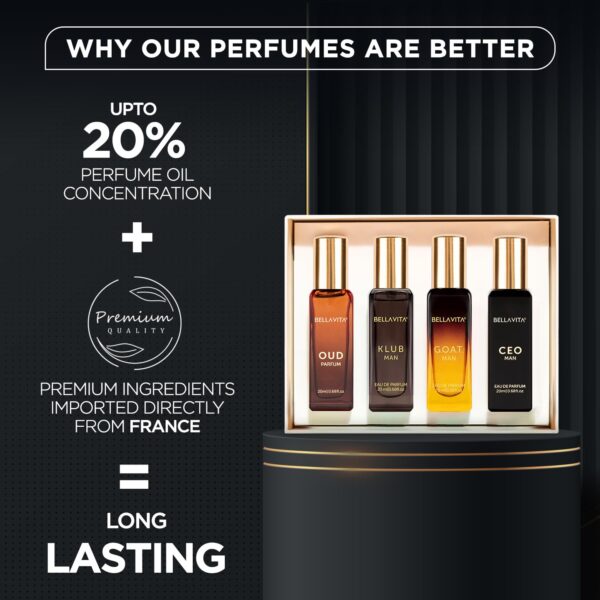 Bella Vita Luxury Man Perfume Gift Set 4 x 20 ml for Men with KLUB, OUD, CEO, G.O.A.T Perfume | Woody, Citrusy Long Lasting EDP Fragrance Scent - Image 3