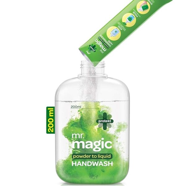 Godrej Protekt magic Powder-to-Liquid Handwash - Bottle + Refill | 9g (makes 200ml of handwash)