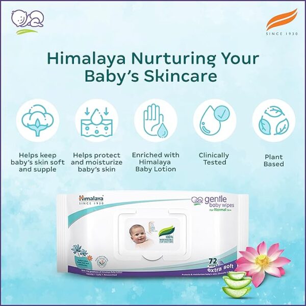 Himalaya Gentle Baby Wipes - 72 Pieces (Pack of 2) - Image 4