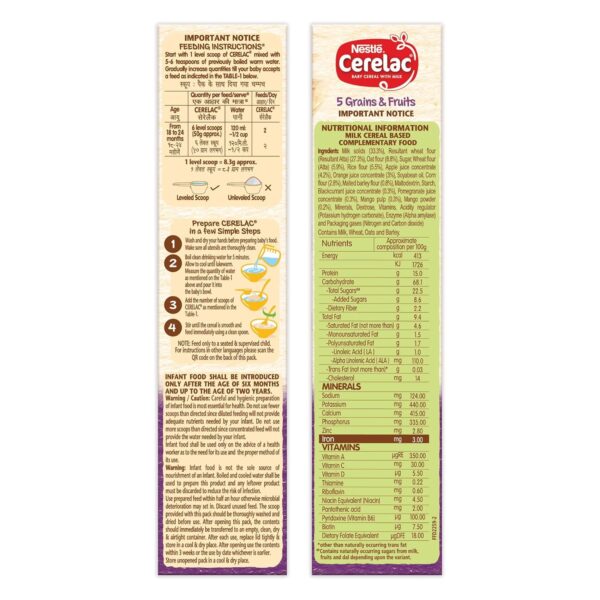 CERELAC Baby Cereal with Milk, 5 Grains & Fruits ,Stage 5, From 18 to 24 Months , Source of Iron & Protein ,Bag-In-Box Pack 300g - Image 3