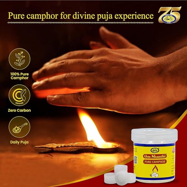 Cycle Pure Om Shanthi Camphor for Pooja - 220 Round Tablets (110 N X 2 Kapur Jars) | Pure Camphor for Divine Puja Experience | Zero Carbon | Ideal for Daily Rituals, Special Occasions & Havan - Image 2