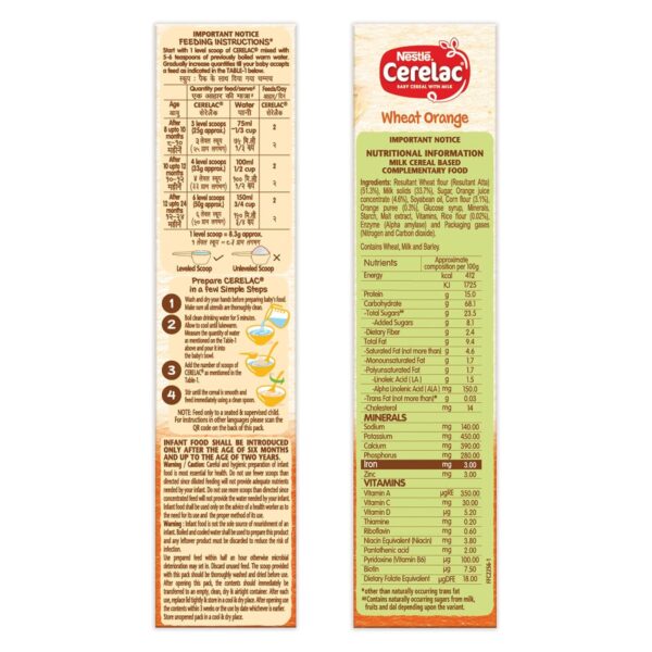 CERELAC Nestle Baby Cereal With Milk, Wheat Orange, From 8 To 24 Months, Stage 2, Source Of Iron & Protein, 300g Bag-In-Box Pack - Image 3