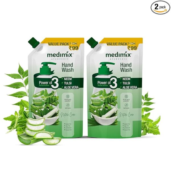 Medimix Ayurvedic Nature Care Hand Wash Refill With Neem,Tulsi&Aloe Vera 675 Ml (Combo Pack Of 2)|For Soft&Odour-Free Hands|99.9% Germ Protection|Shop Herbal|Natural|Soap-Free|100% Vegan