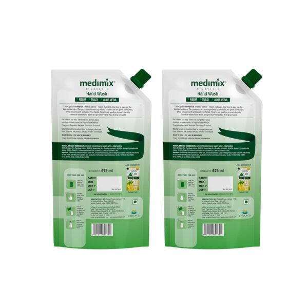 Medimix Ayurvedic Nature Care Hand Wash Refill With Neem,Tulsi&Aloe Vera 675 Ml (Combo Pack Of 2)|For Soft&Odour-Free Hands|99.9% Germ Protection|Shop Herbal|Natural|Soap-Free|100% Vegan - Image 3