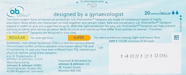 O.b. ProComfort Tampons - Regular (Average Flow, 20 Piece) - Image 2