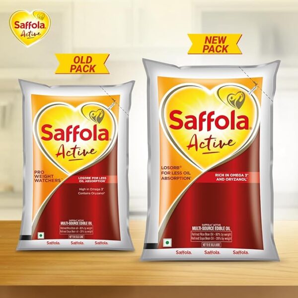 Saffola Active Refined Cooking oil | Rich in Omega 3 & Oryzanol | Multi-Source Edible Rice Bran & SoyaBean oil | 1 Litre pouch - Image 5