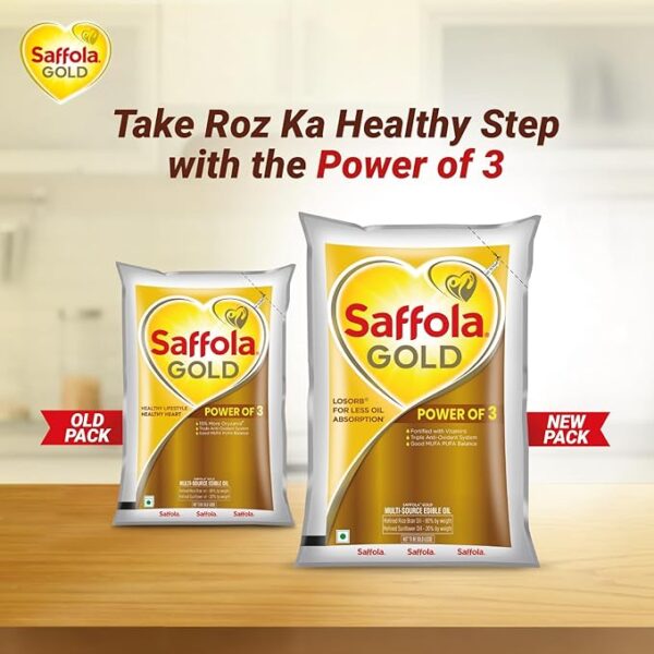 Saffola Gold Refined Cooking oil | Power of 3 - Balance of Good Fats, Triple Anti-Oxidant System & Fortified with Vitamins  1 Litre Pouch - Image 5